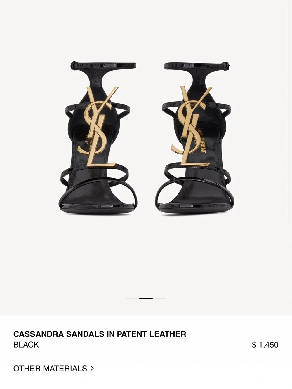 Saint Laurent Black Patent Opyum Heeled Sandals with Gold YSL Logo - Picture 3 of 4